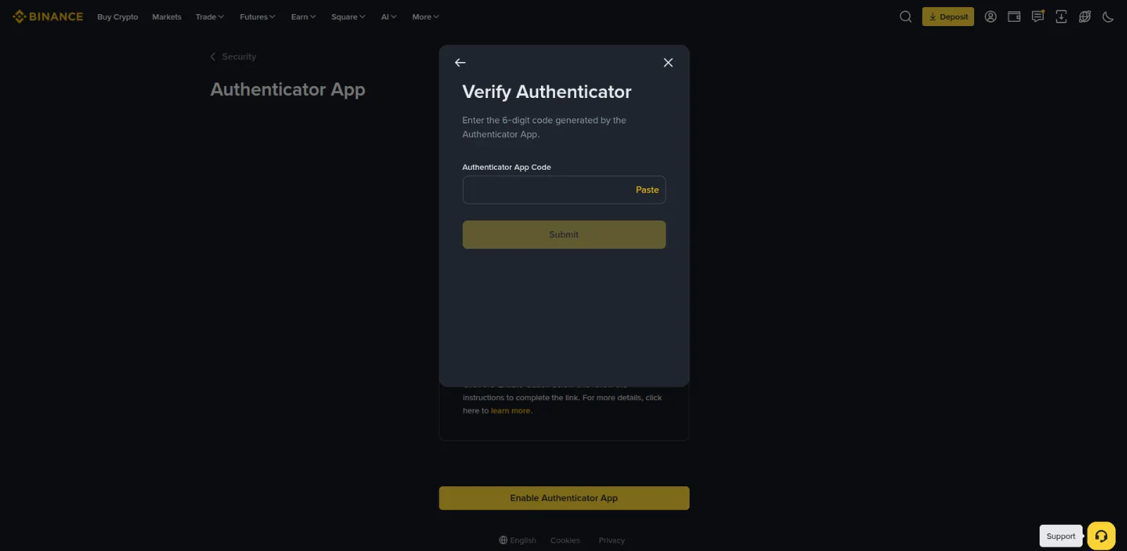 Entering the six-digit code from the authenticator app